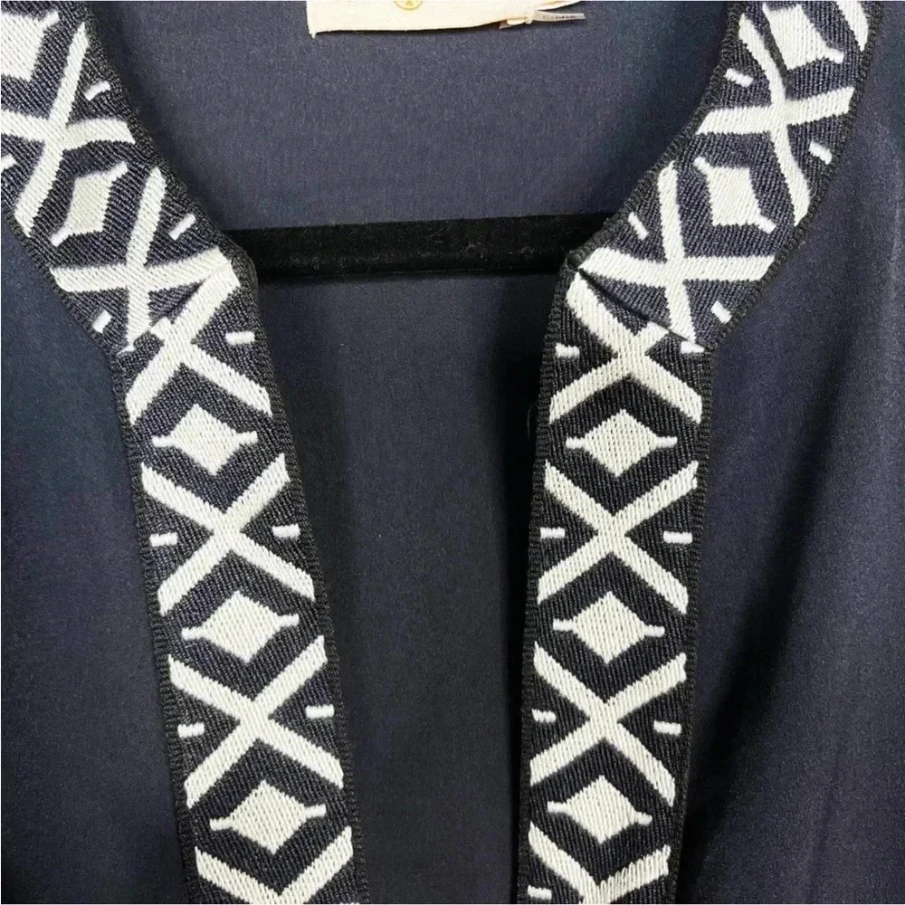 Tory Burch Ariana navy tunic embroidered trim long sleeve Size 2